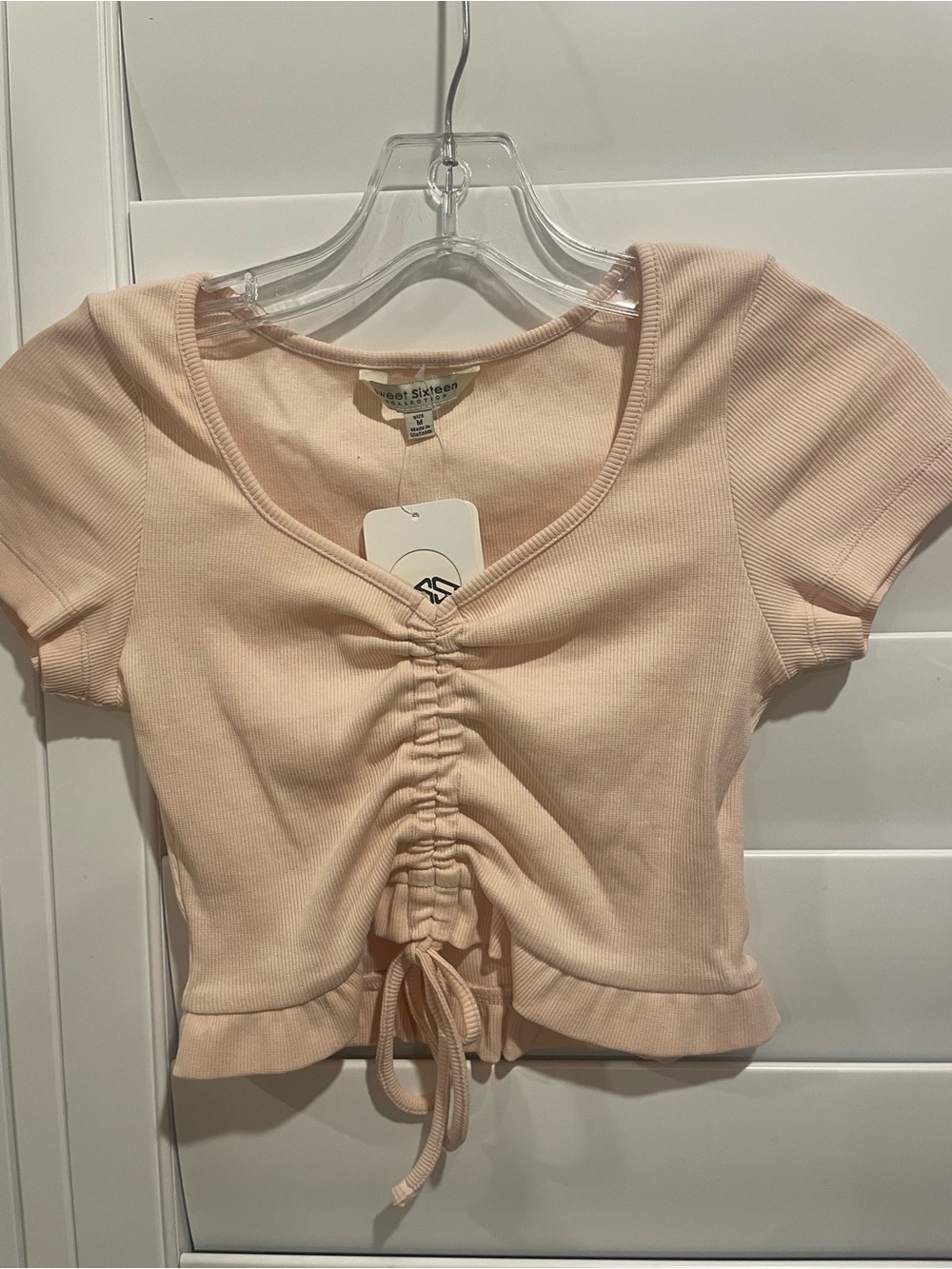Blush Ribbed Drawstring Crop Top - Picture 4 of 5